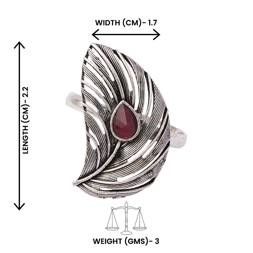 Ruchi – Oxidised Brass Stone-Studded Ring (Red)