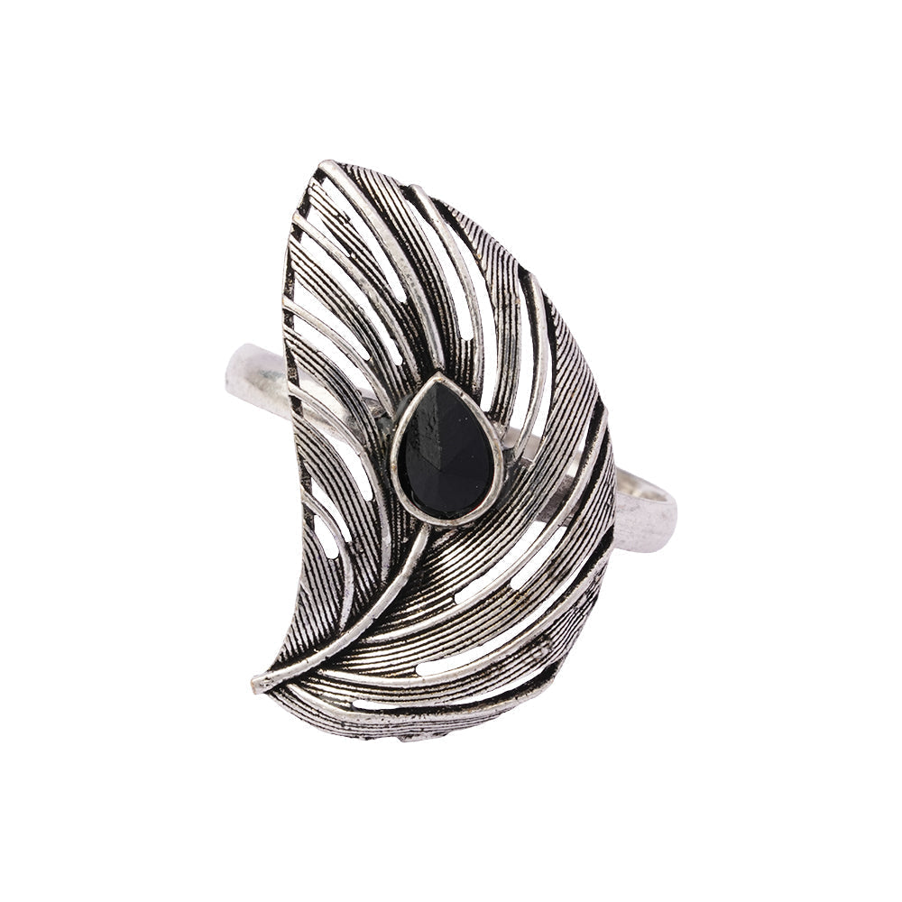 Ruchi – Oxidised Brass Stone-Studded Ring (Black)