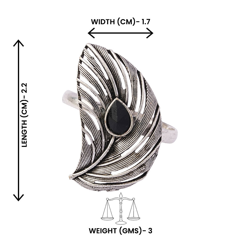 Ruchi – Oxidised Brass Stone-Studded Ring (Black)