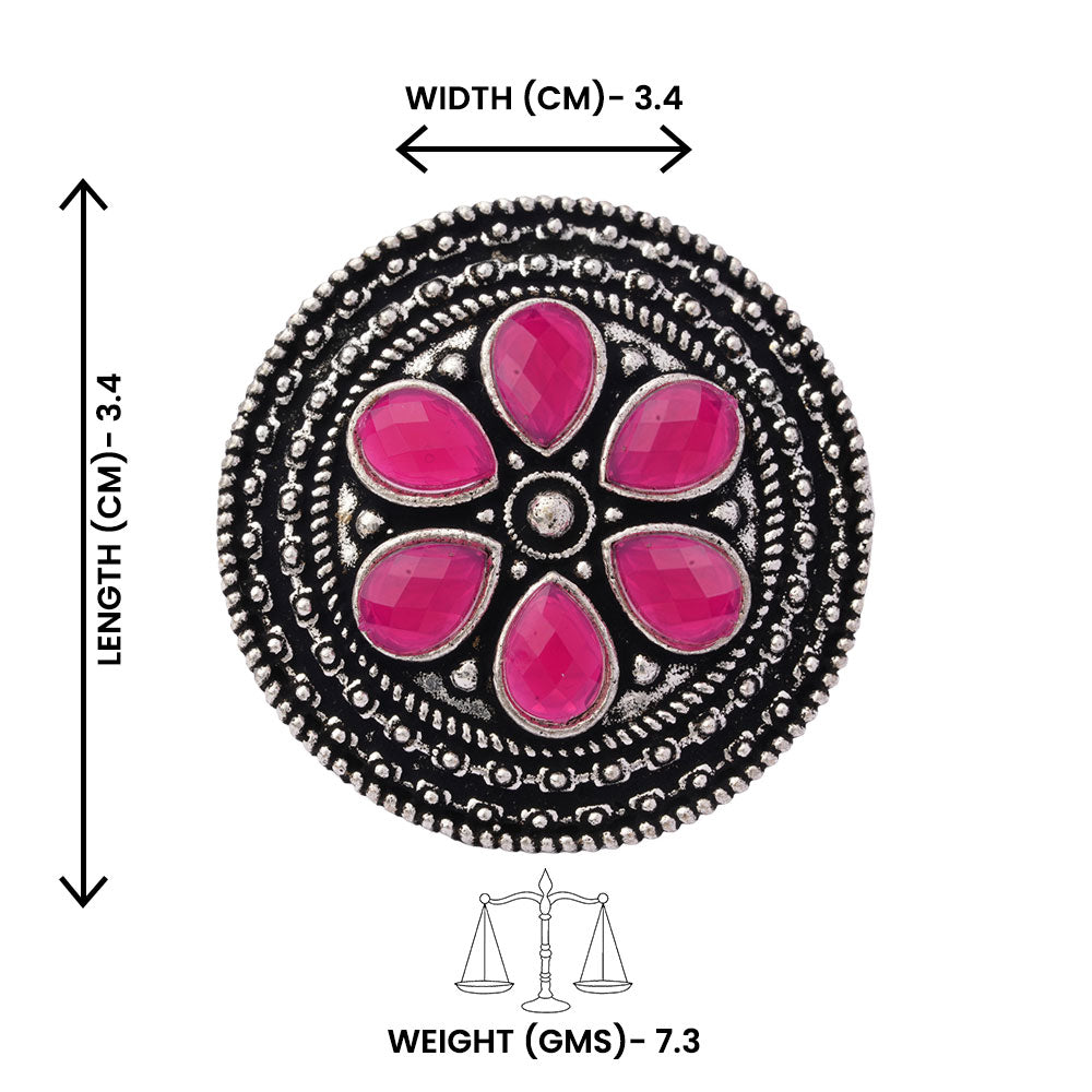 Rashmi- Silver oxidised ring (Red)
