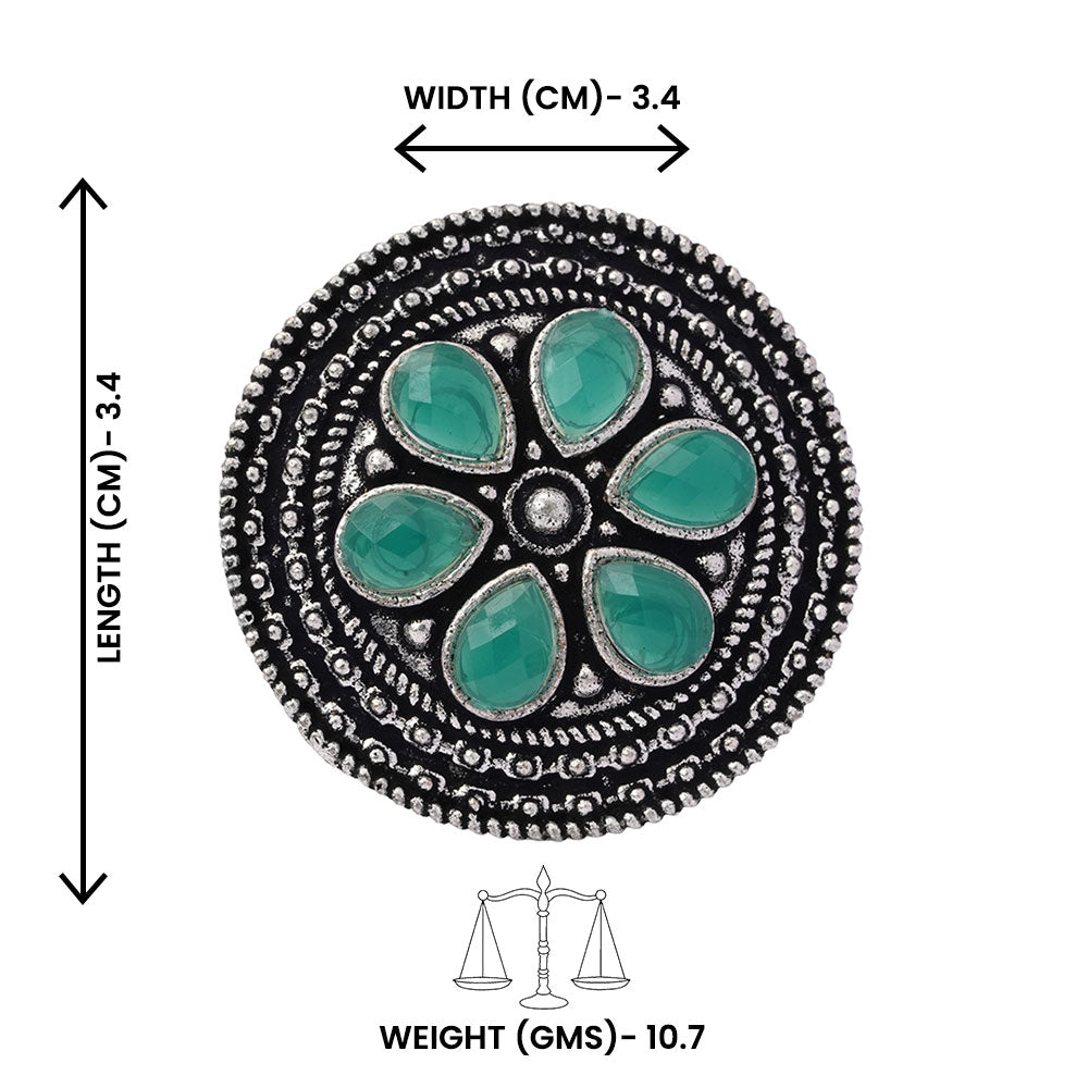 Rashmi- Silver oxidised ring (Green)