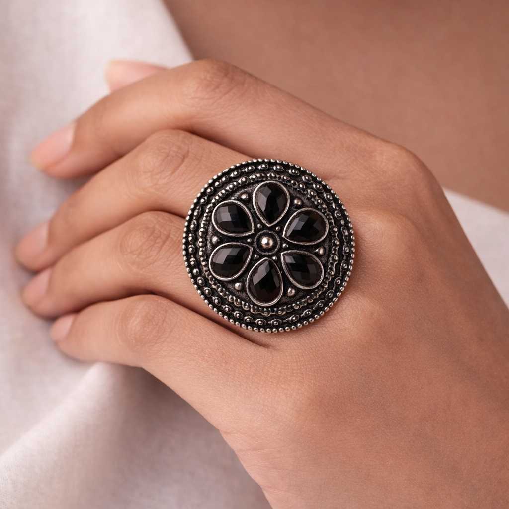 Rashmi- Silver oxidised ring (Black)