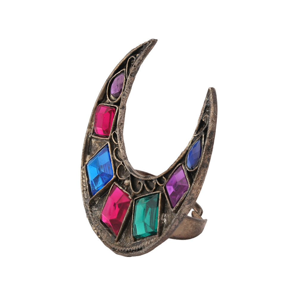 Chandrika - Silver Oxidised ring- (Multicolored)