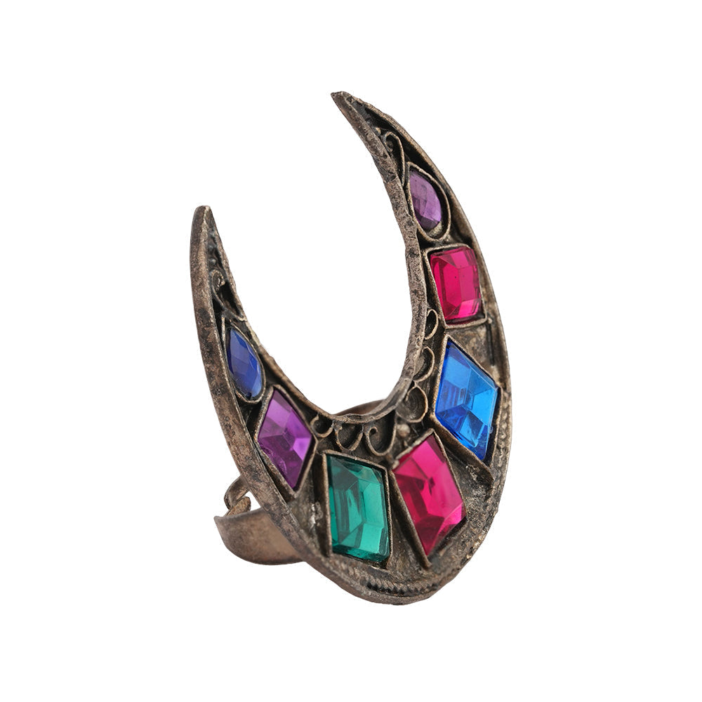 Chandrika - Silver Oxidised ring- (Multicolored)