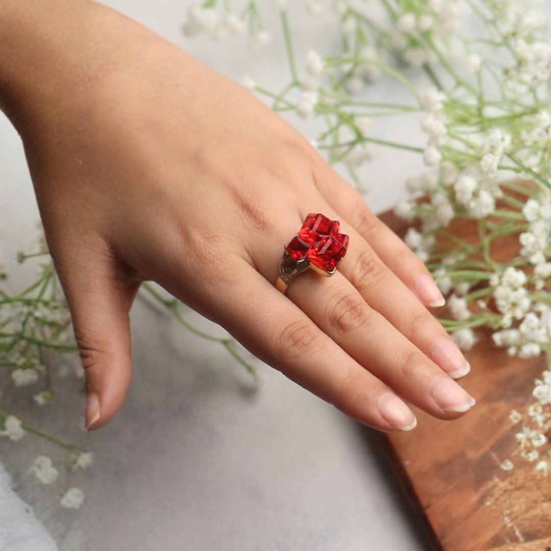 Crystal Line-Stone studded metal ring
