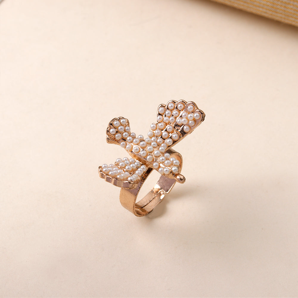 Flawlwss flight- Pearl studded bird shaped ring