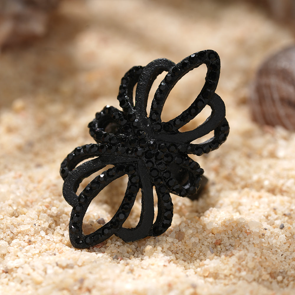 Aura Bloom- Black Metallic Ring