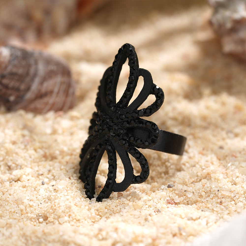 Aura Bloom- Black Metallic Ring