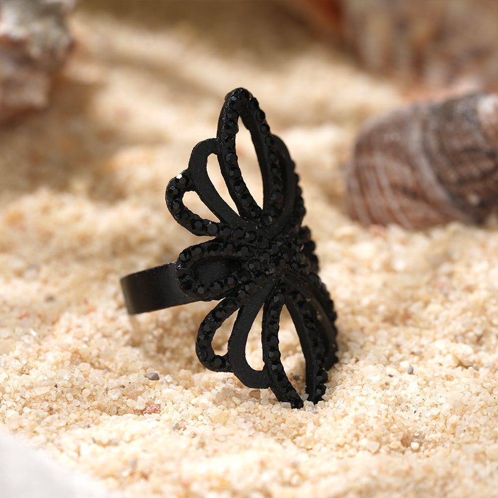 Aura Bloom- Black Metallic Ring