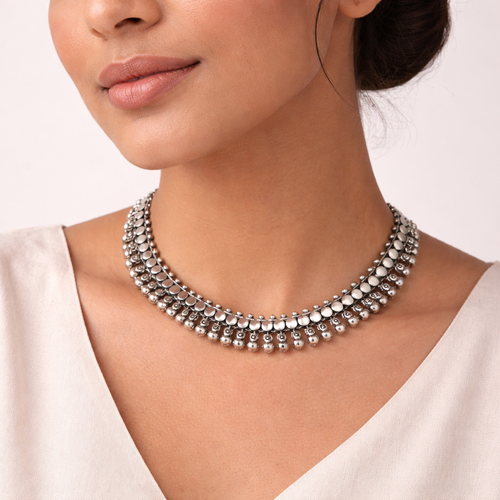 Mrinala-Brass Oxidised Necklace
