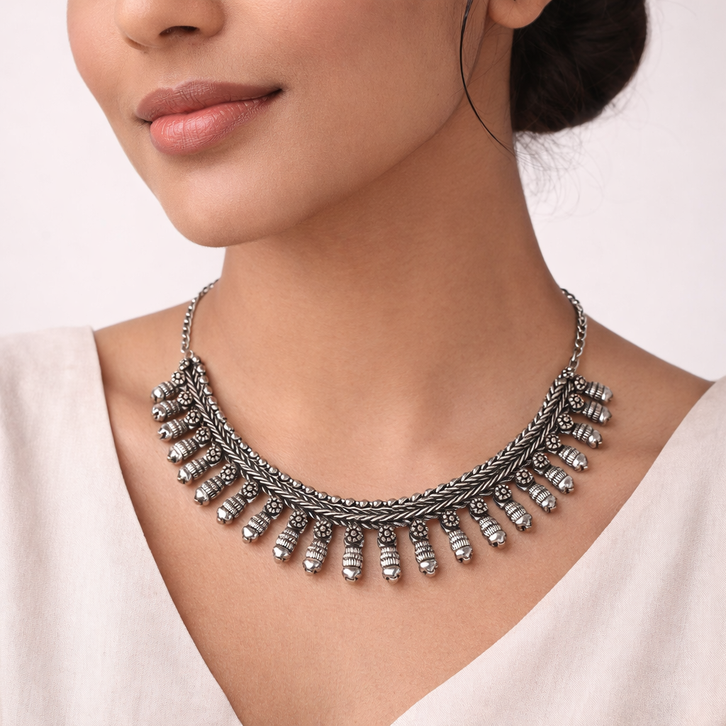 Vanya- Silver toned brass Necklace