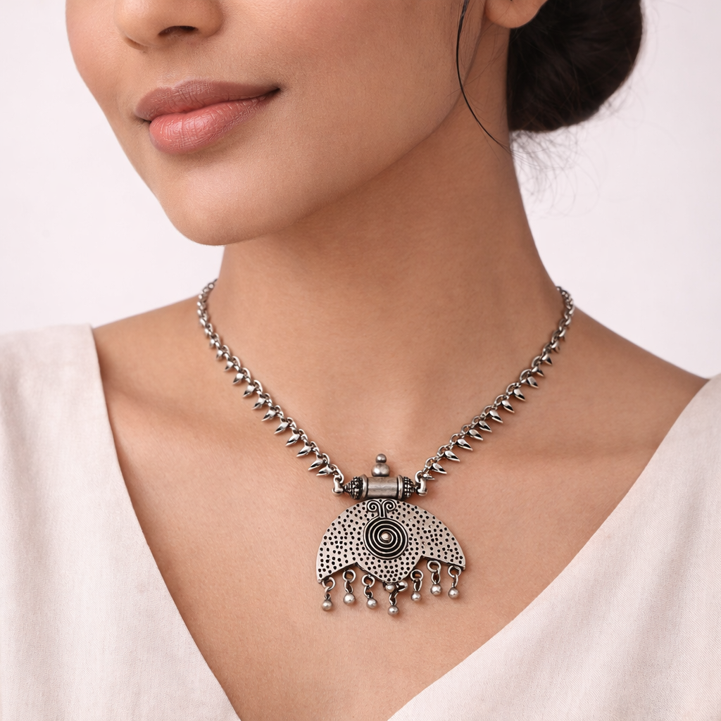 Kavya- Silver toned brass Necklace