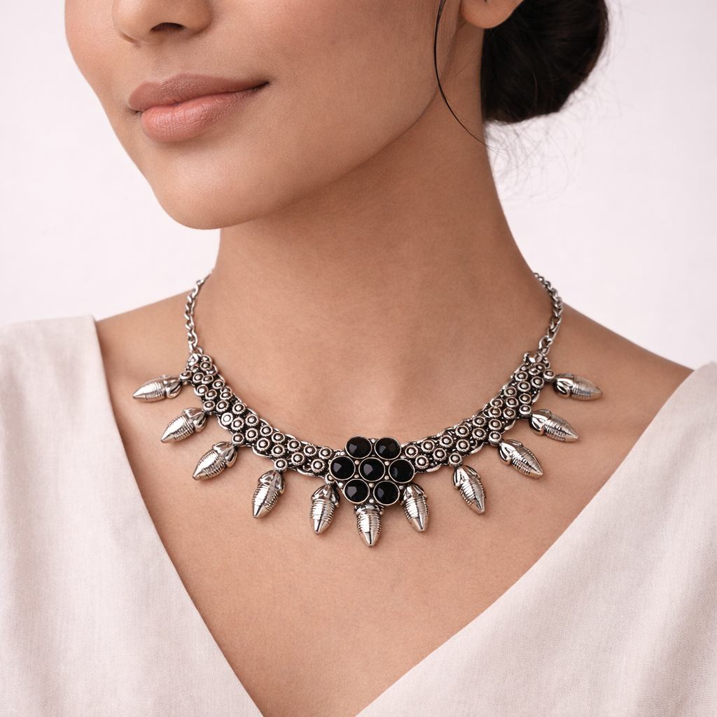 Rupangi- Black stone Brass Neckpiece