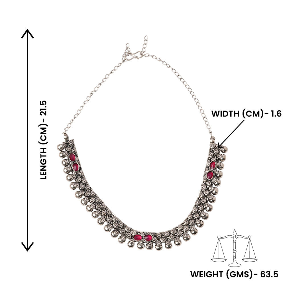 Charita- stone Brass Neckpiece(Red)