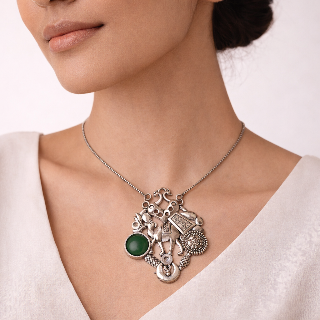 Maitri- Rajasthani Oxidised Neckpiece(Green)