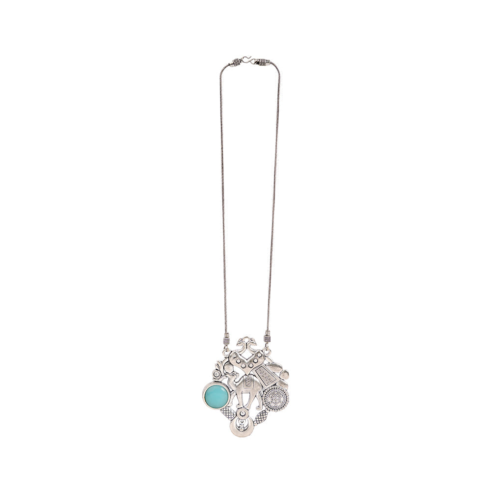 Maitri- Rajasthani Oxidised Neckpiece(Sky Blue)