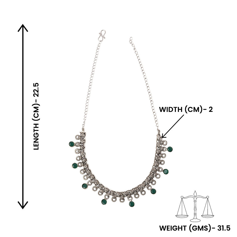 Mridula- Green stone Brass Neckpiece(Green)