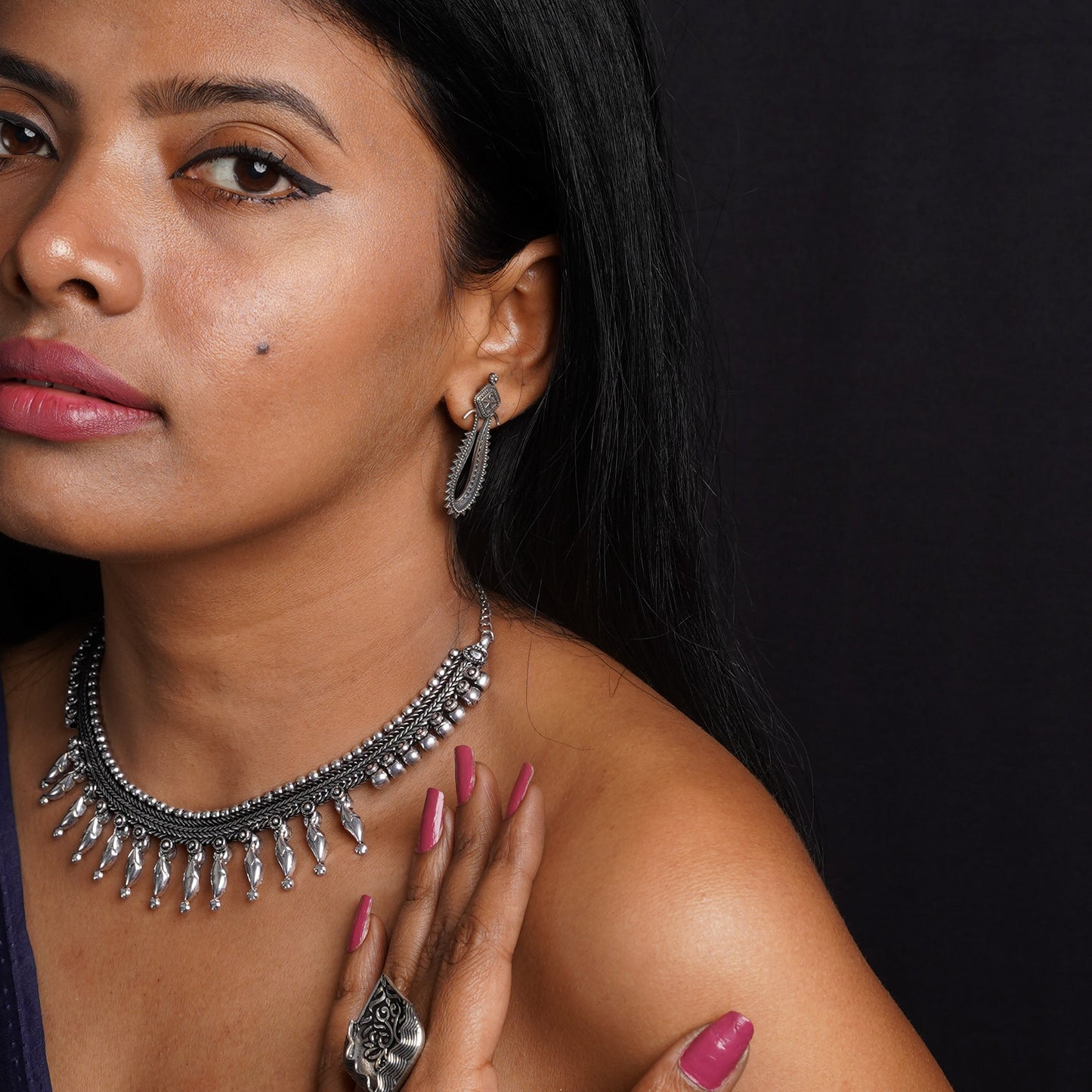 Shyamalika- Brass Oxidised Necklace
