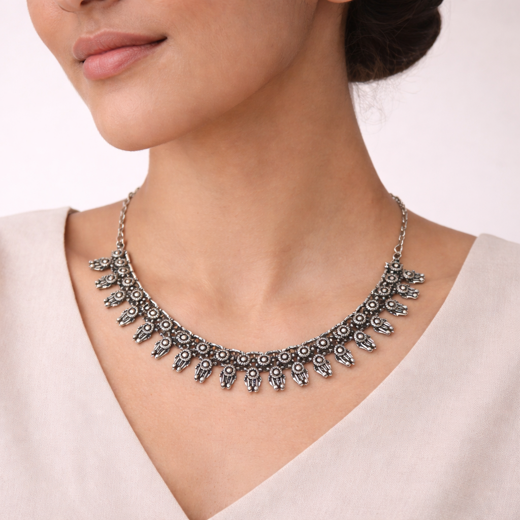 Shilpkala- Silver Brass Oxidised Neckpiece