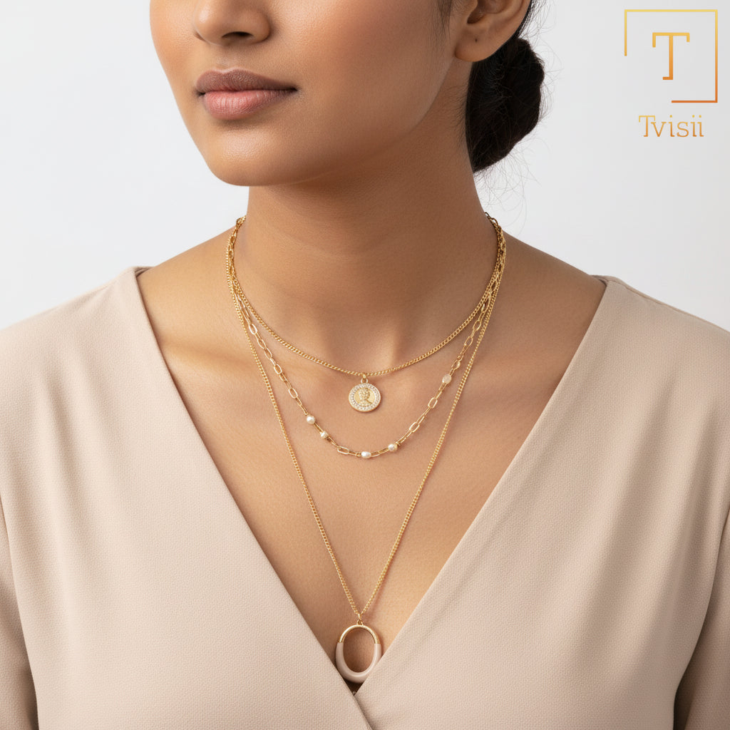 Moonlit Layers- golden minimal layered necklace
