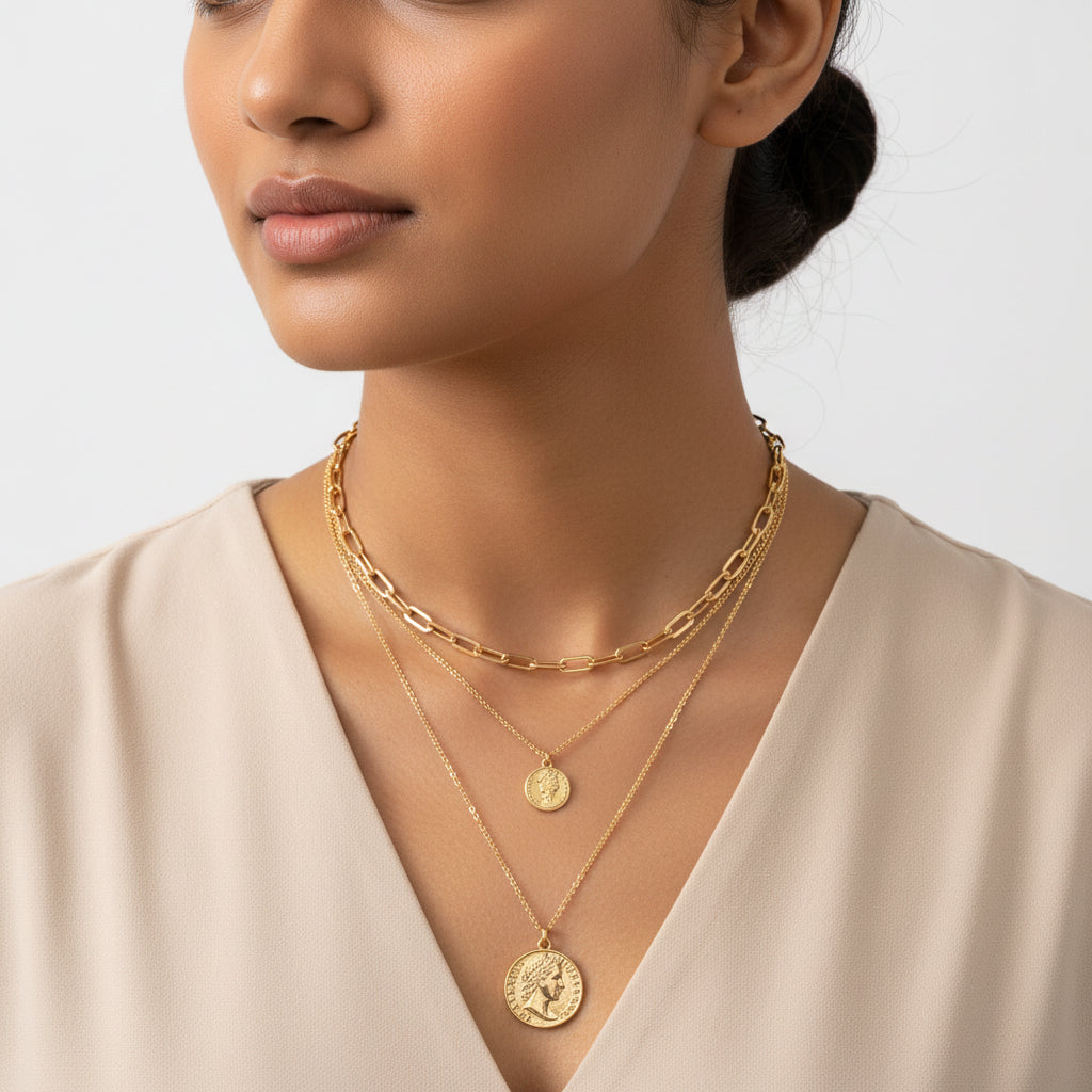 Golden Earth- golden minimal layered necklace
