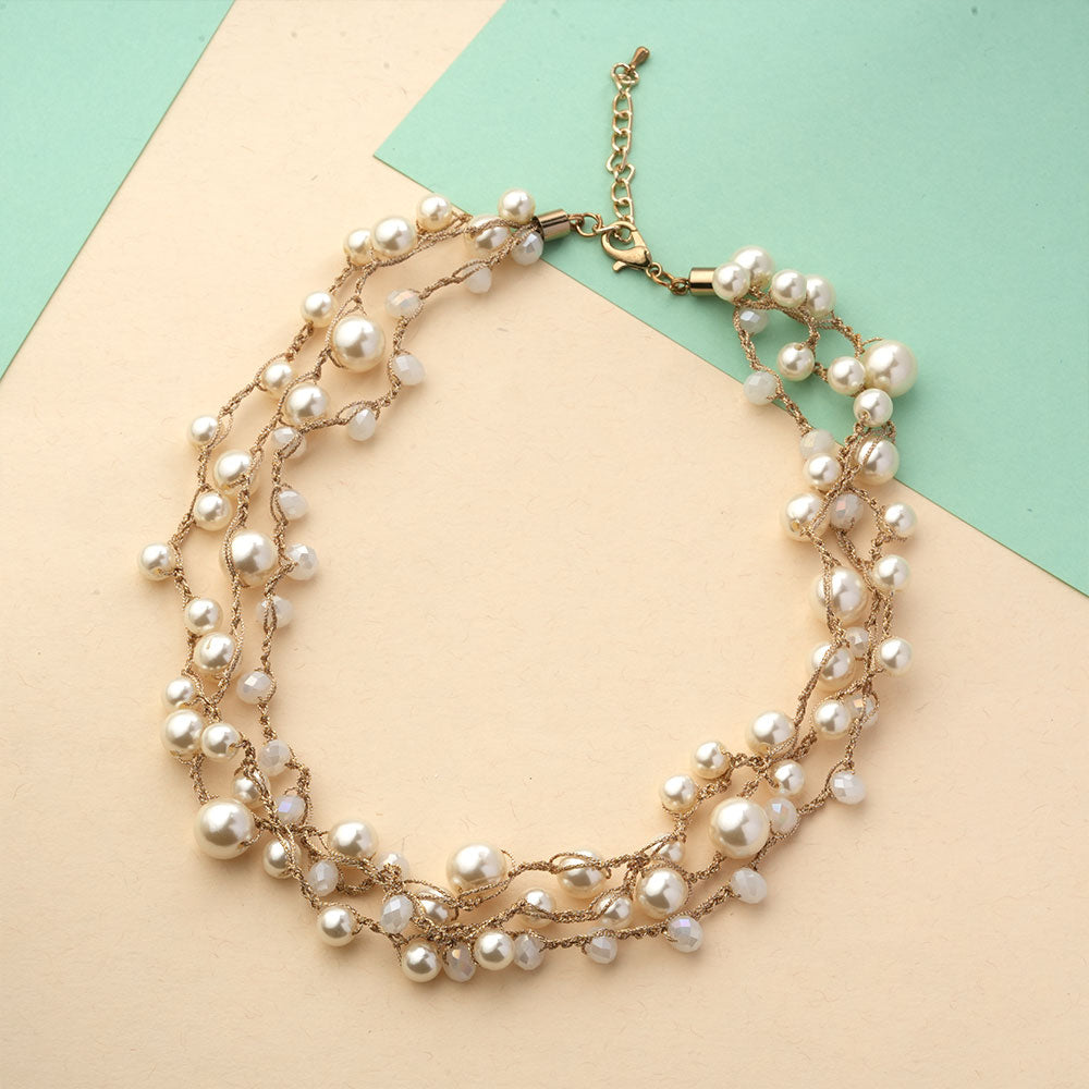 Statement pearls- Pearl studded statement neckpiecegolden minimal layered necklace