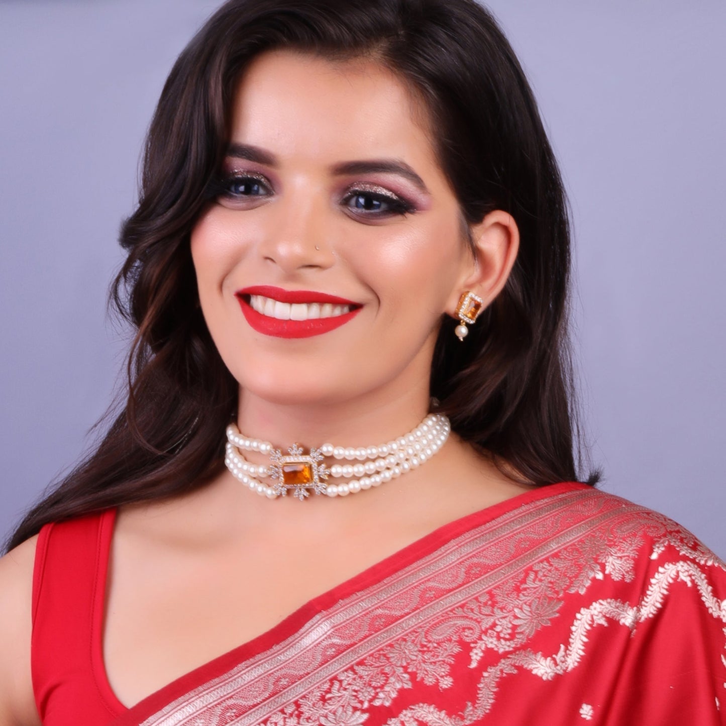 Hema- Stone Studded Beaded Neckpiece Set