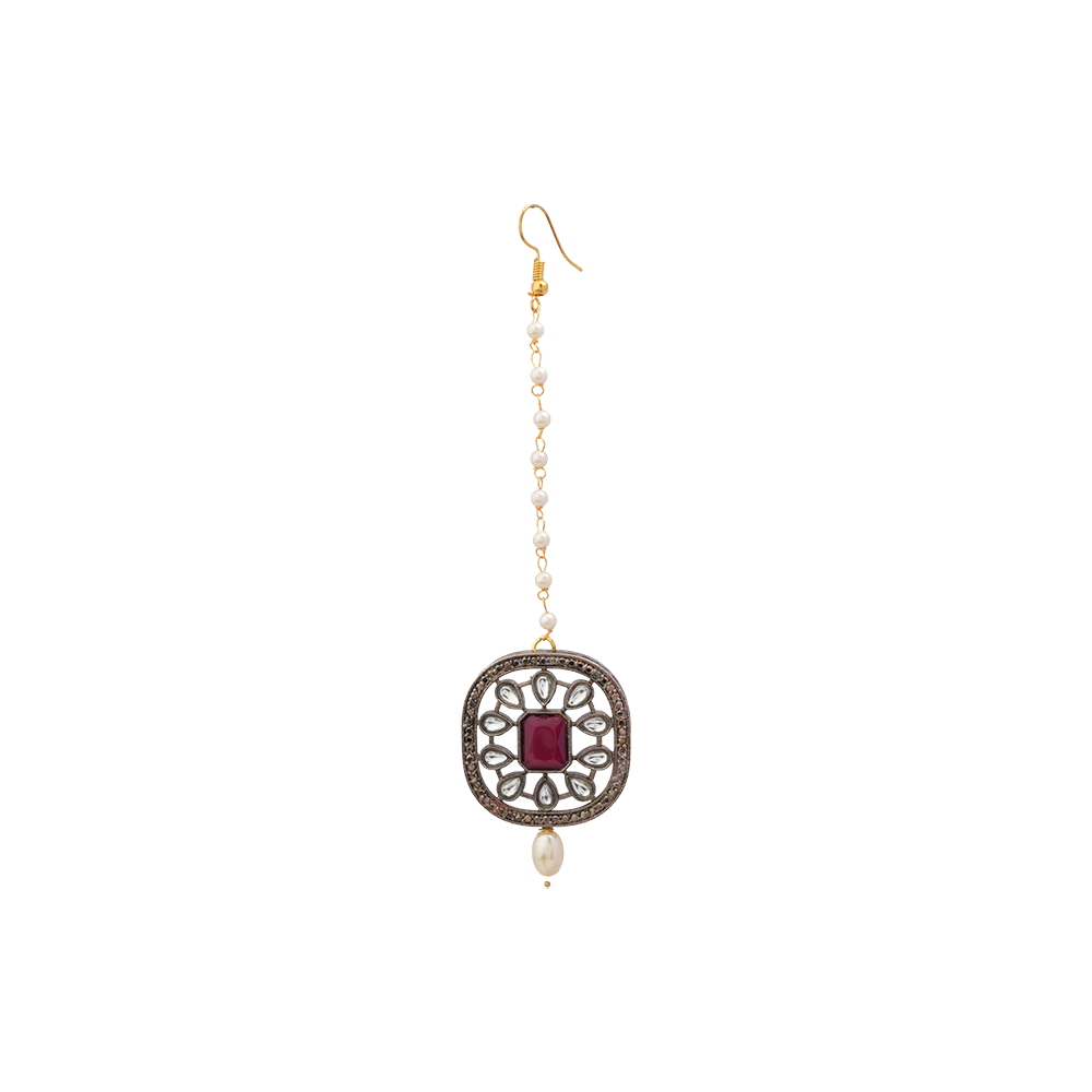 Jyotsna- Stone Studded Hanging Pearl Beaded Neckpiece Set