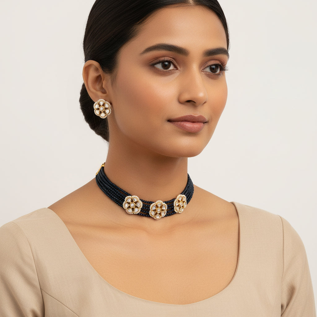 Kirtika- Stone Studded Beaded Neckpiece Set (Blue)