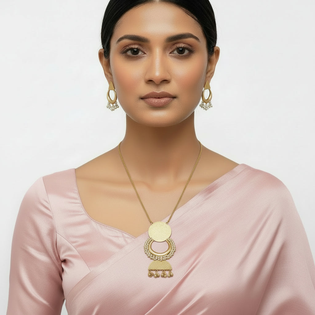 Malvika- Hanging Pearl Chain Neckpiece Set