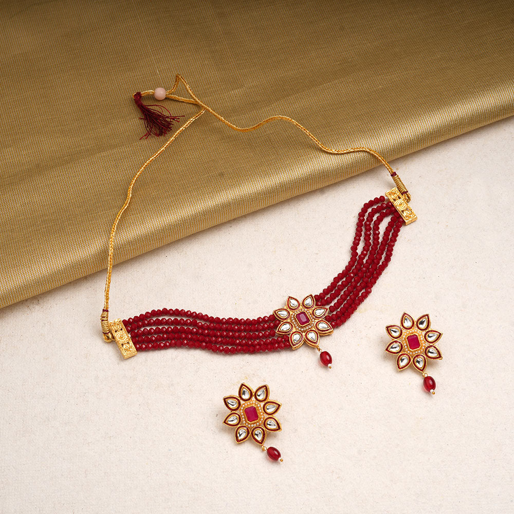 Meenakari Necklace Set (Red)
