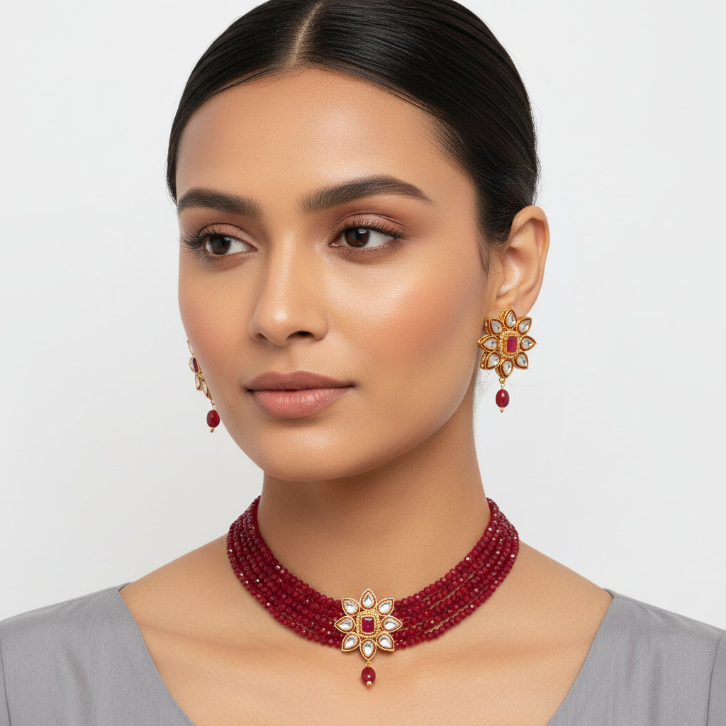 Meenakari Necklace Set (Red)