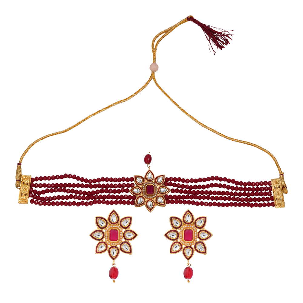 Meenakari Necklace Set (Red)