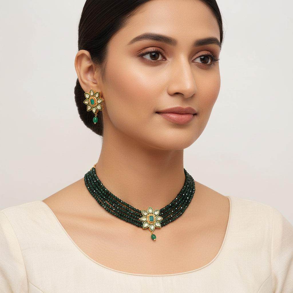 Meenakari Necklace Set (Green)