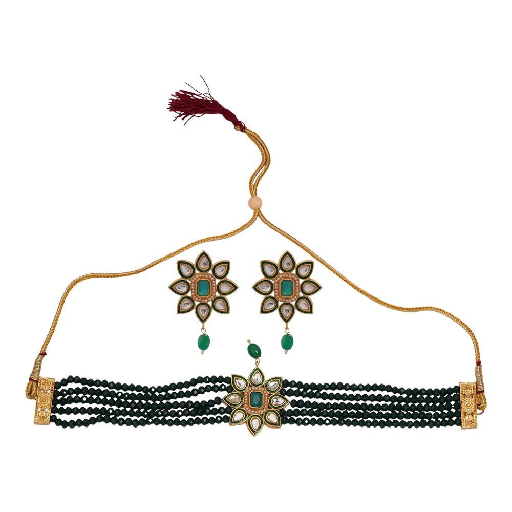 Meenakari Necklace Set (Green)