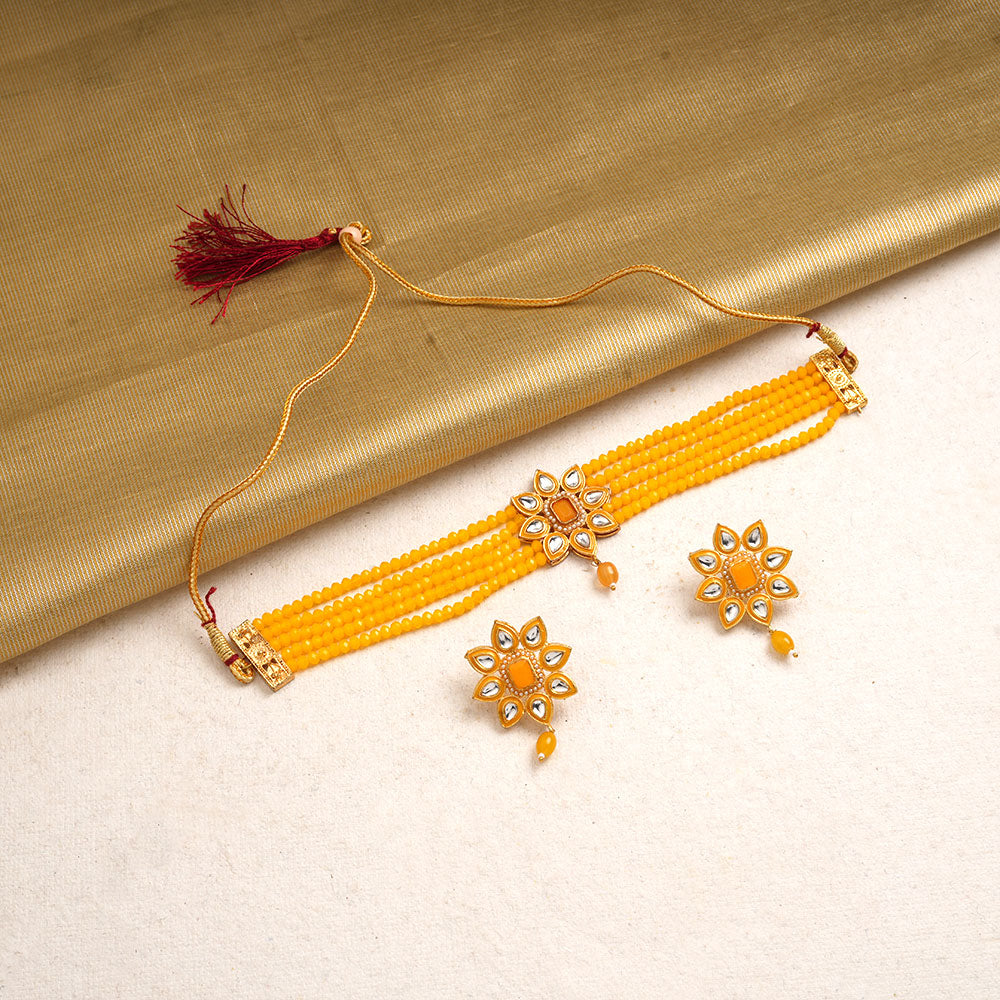 Meenakari Necklace Set (Yellow)