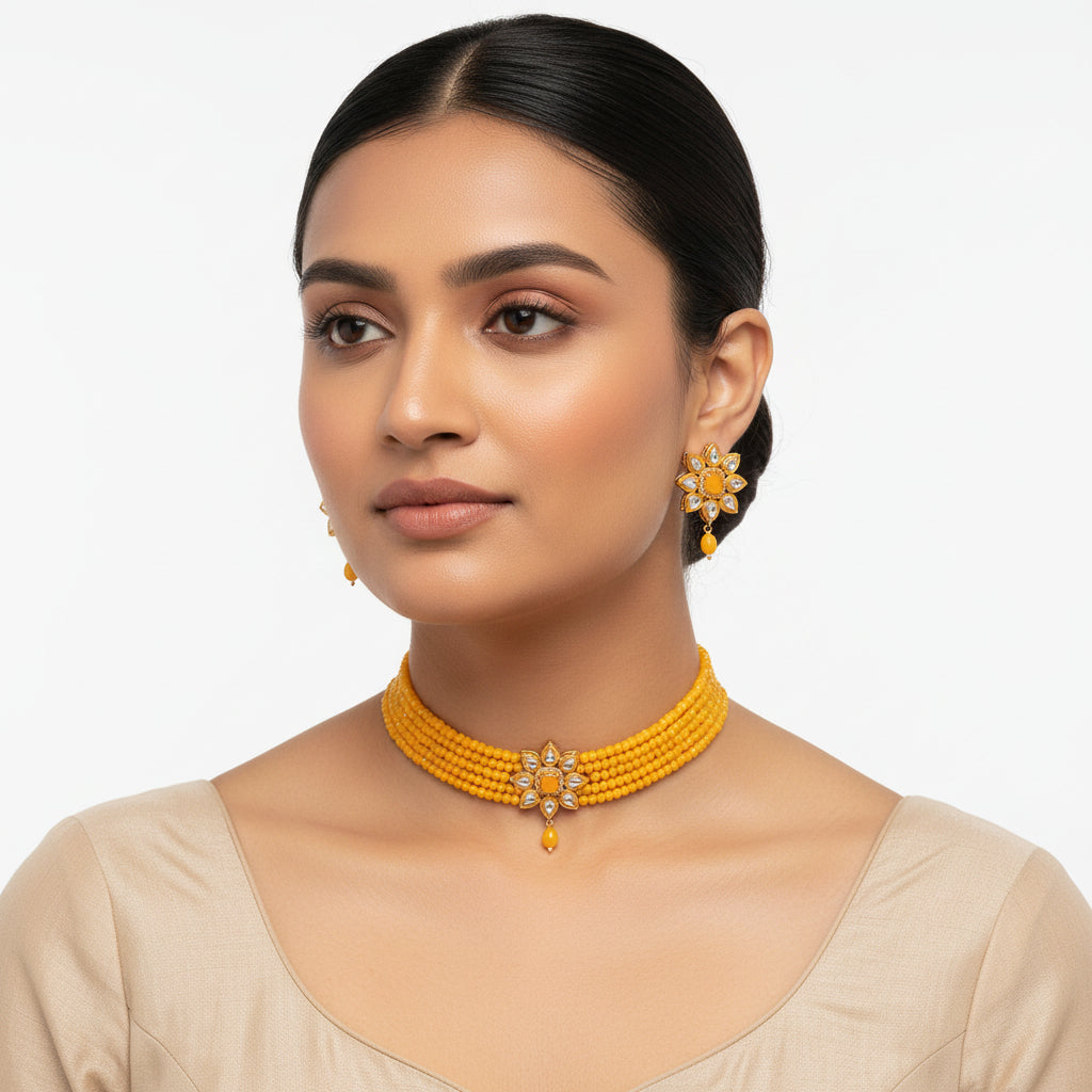 Meenakari Necklace Set (Yellow)
