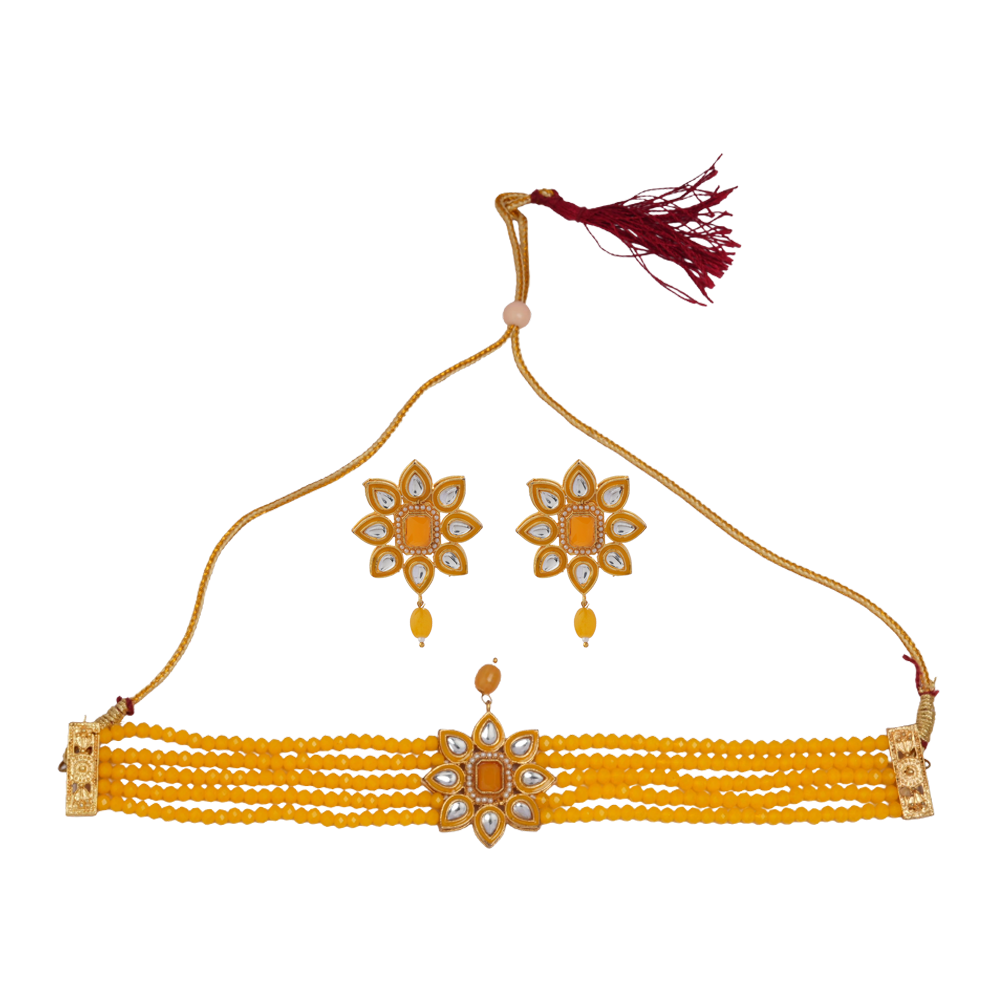 Meenakari Necklace Set (Yellow)
