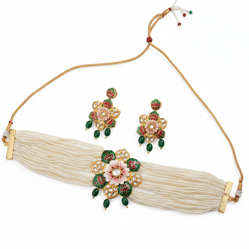 Liyana- Stone studded Neckpiece set(Green)
