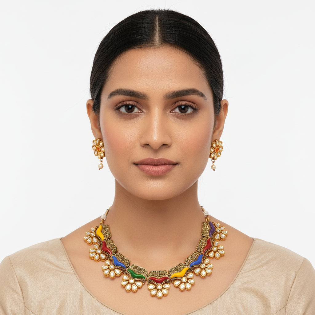 Viaa- Colorful stones Neckpiece set(Multicolor)