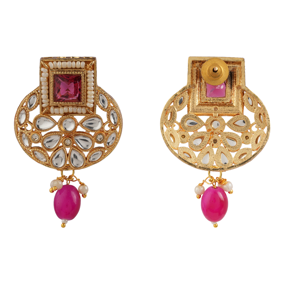 Veha- Stone studded Neckpiece set(Pink)
