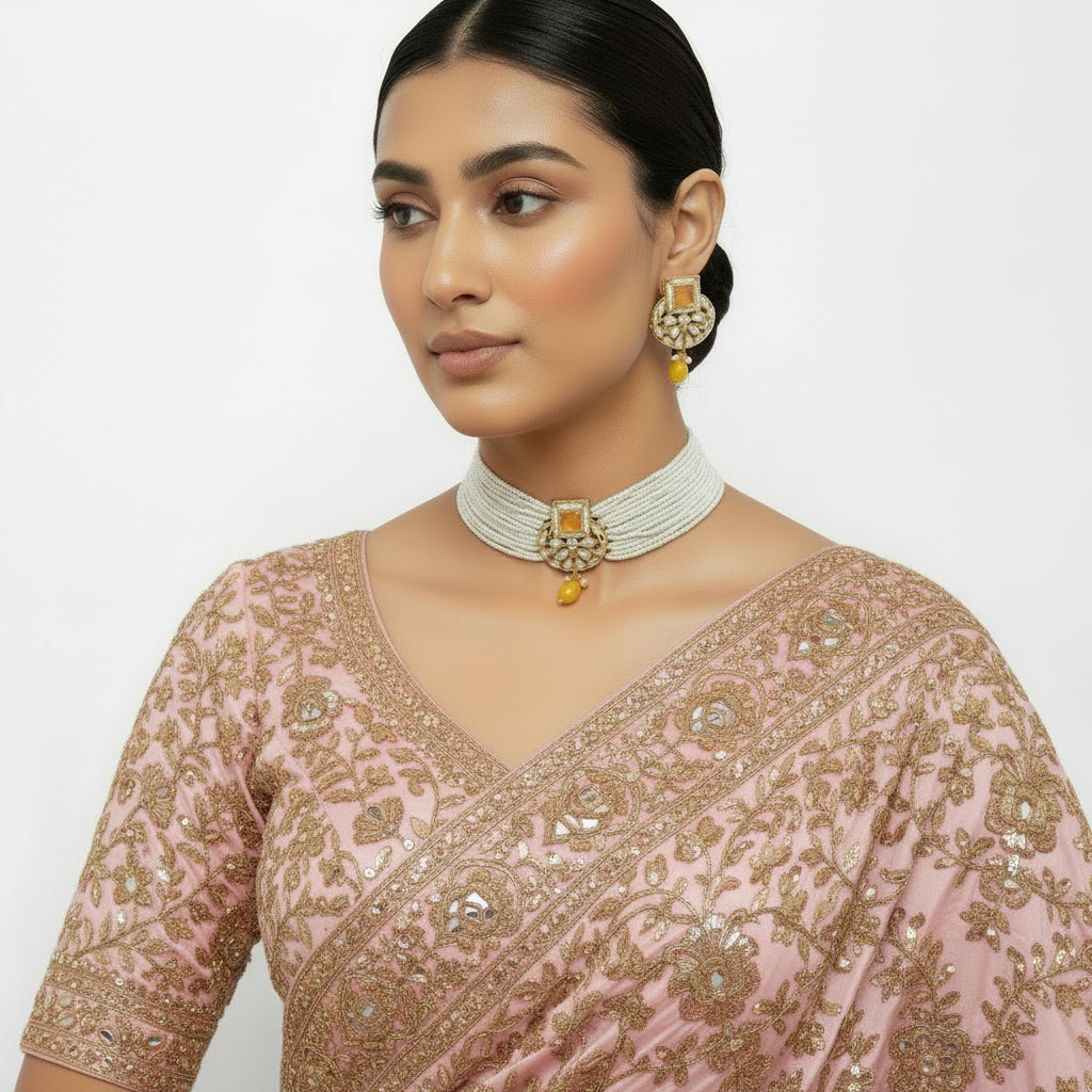 Veha- Stone studded Neckpiece set(Yellow)
