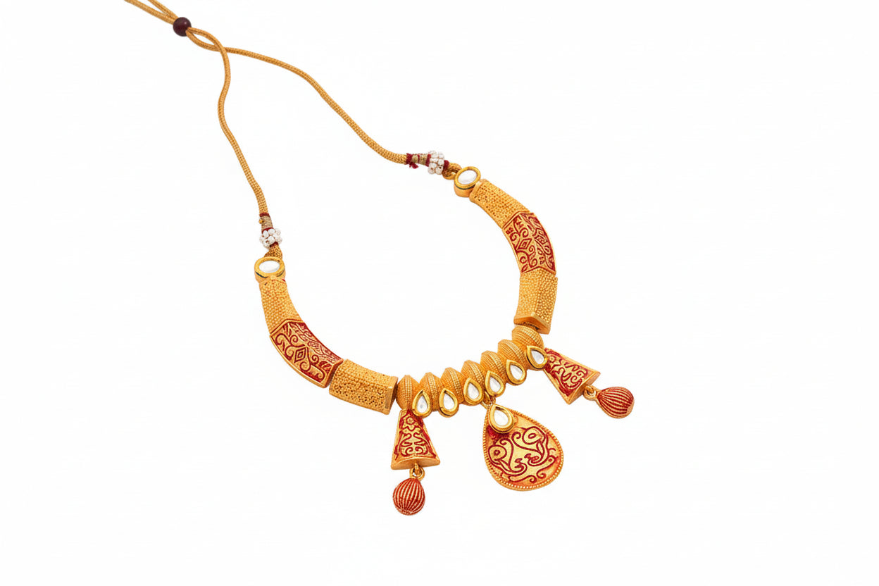 Reyshi- Stone studded hanging pearls Neckpiece(White)
