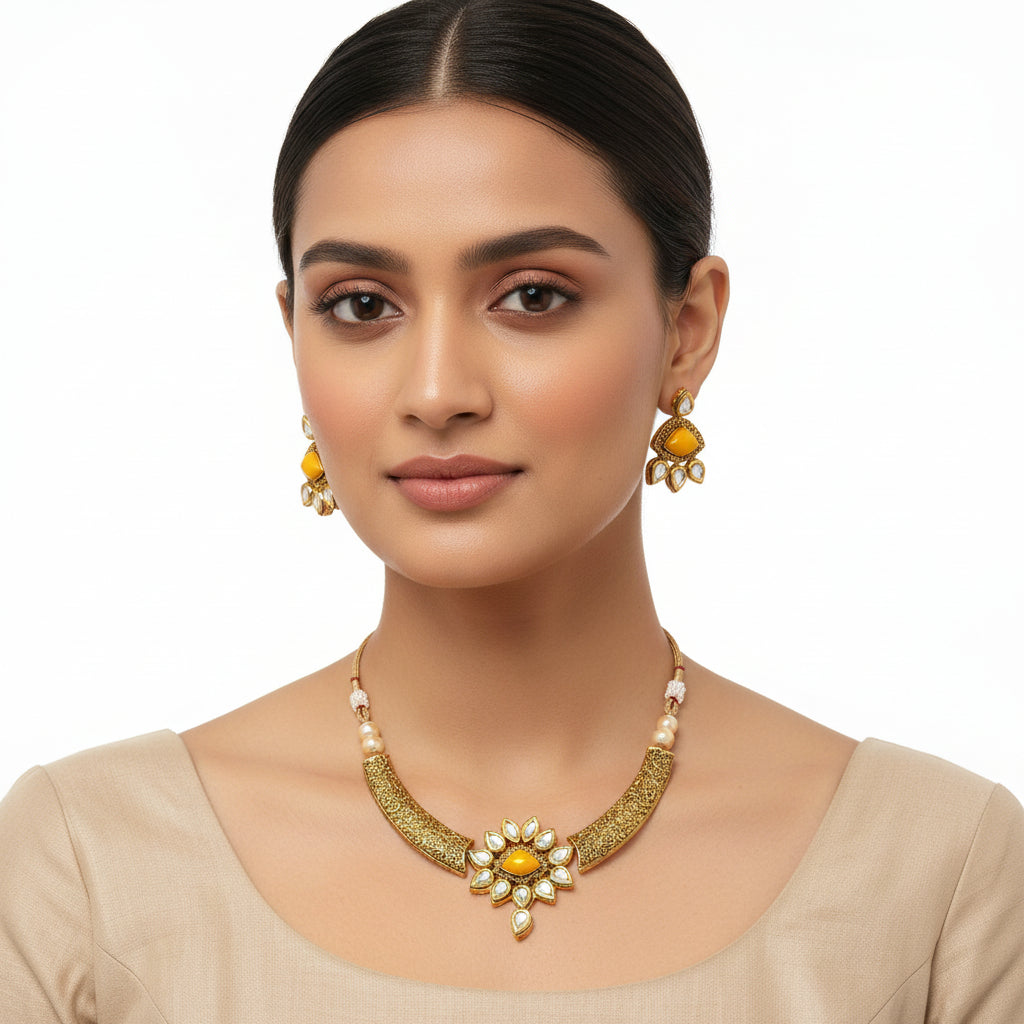 Senira- Stone studded hanging pearls Neckpiece set