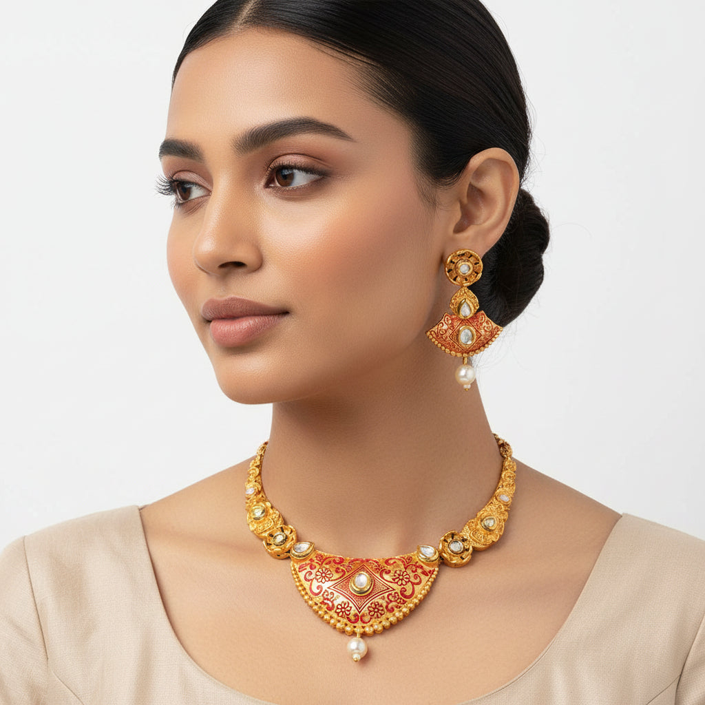 Aneri - Stone studded hanging pearls Neckpiece