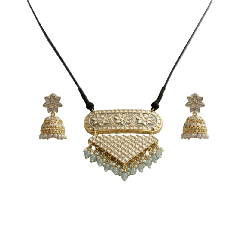 Mehera - Floral Pearl Neckpiece Set {grey}