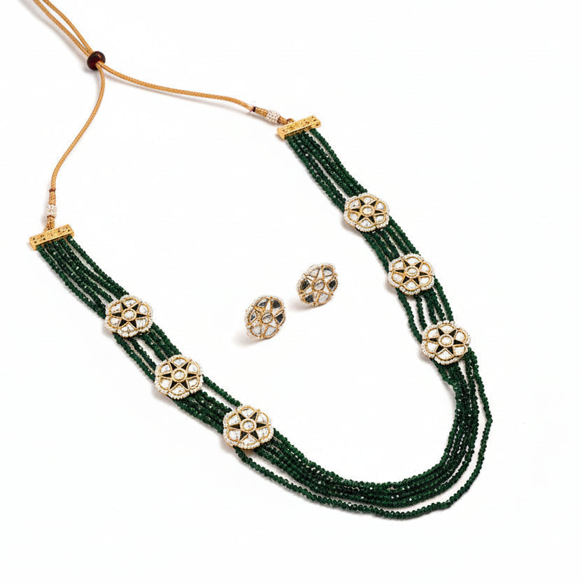 Mridula- Stone studded Beaded Neckpiece Set(Green)
