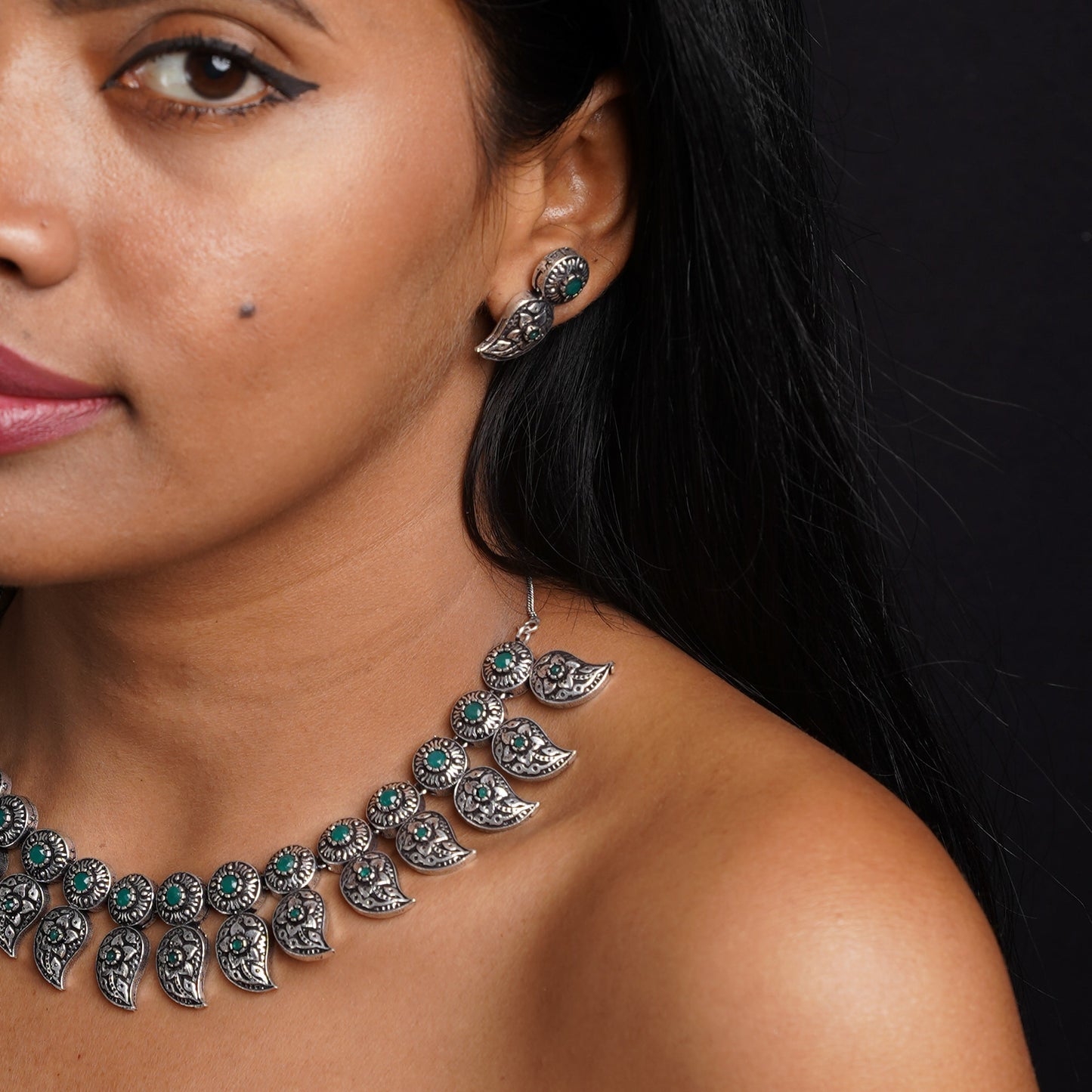 Parampara- Oxidised Neckpiece Set (Sky Blue)