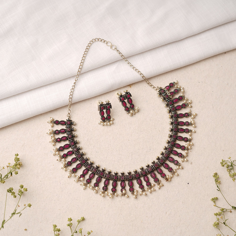 Kanthi – Silver-Toned Brass Necklace Set