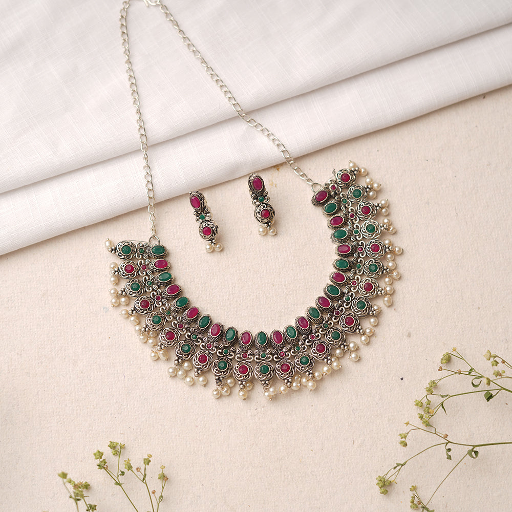 Tarangini- Stone-Studded German Silver Neckpiece set(Multicolored)